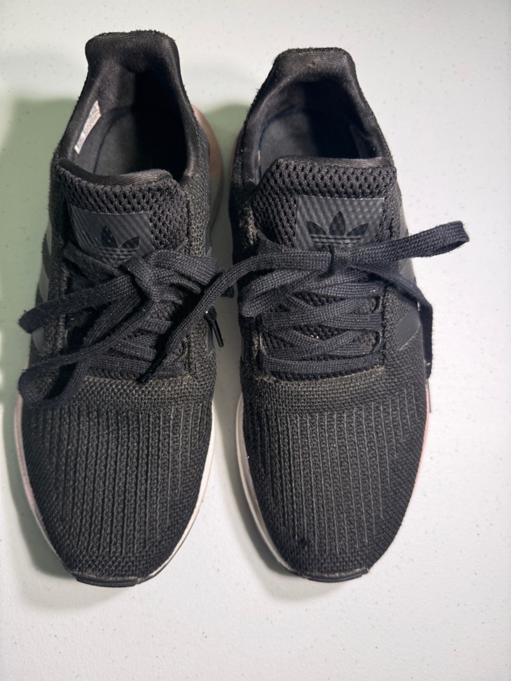 adidas Women’s Black Knit Low-Top Sneakers with White/pink Midsole